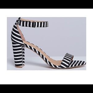 Black and White Ankle Strap LB Heels.
